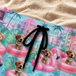 Personalised Flamingo Swimming Ring Photo Swim Trunks Beach Shorts with Drawstring Summer Travel Essential Birthday Gift for Men Pet Lovers