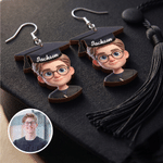 Personalized Cartoon Face Photo Graduation Cap Dangle Earrings with Name Graduation Party Gift for Class of 2026 Graduate