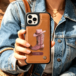 Personalised Western Cowgirl Boots PU Leather Flip Wallet Phone Case for iPhone with Name RFID Blocking Card Holder Birthday Gift for Western Cowgirl