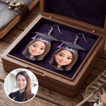 Personalized Cartoon Face Photo Graduation Cap Dangle Earrings with Name Graduation Party Gift for Class of 2026 Graduate