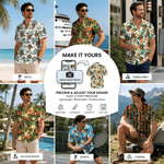 Personalized Retro Floral Youth Adult Hawaiian Shirt with 1-5 Photos Daily Wear Beach Party Birthday Gift for Father Boyfriend Kids