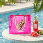 Personalized Cartoon Animal Holographic Transparent Tote Bag with Name Travel Essential Beach Party Birthday Gift for Women