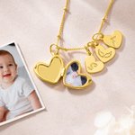 Personalized Lustrous Pearl Photo Necklace with 1-8 Heart-Shaped Pendants Birthday Anniversary Gift for Mom Grandma