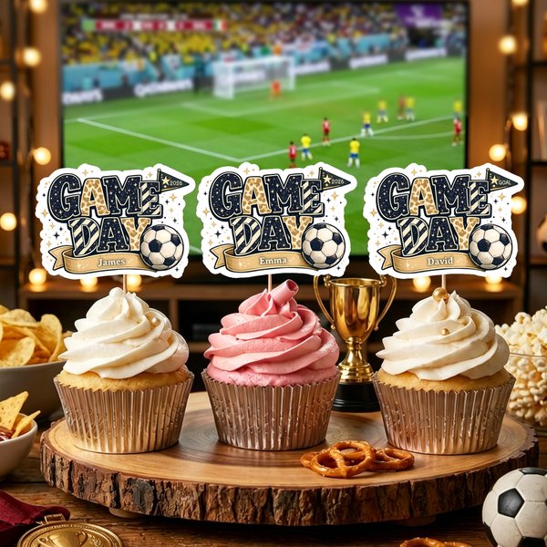 Personalised Soccer Game Day Cupcake Topper with Name Party Supplies Game Day Birthday Gift for Soccer Players