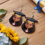 Personalized Cartoon Face Photo Graduation Cap Dangle Earrings with Name Graduation Party Gift for Class of 2026 Graduate