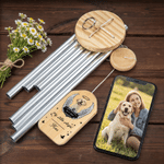 Carillon éolien en bois personnalisé avec photo d'une aile, nom, année et texte – Cadeau commémoratif et de condoléances pour la perte d'un animal de compagnie, destiné aux propriétaires d'animaux et 
