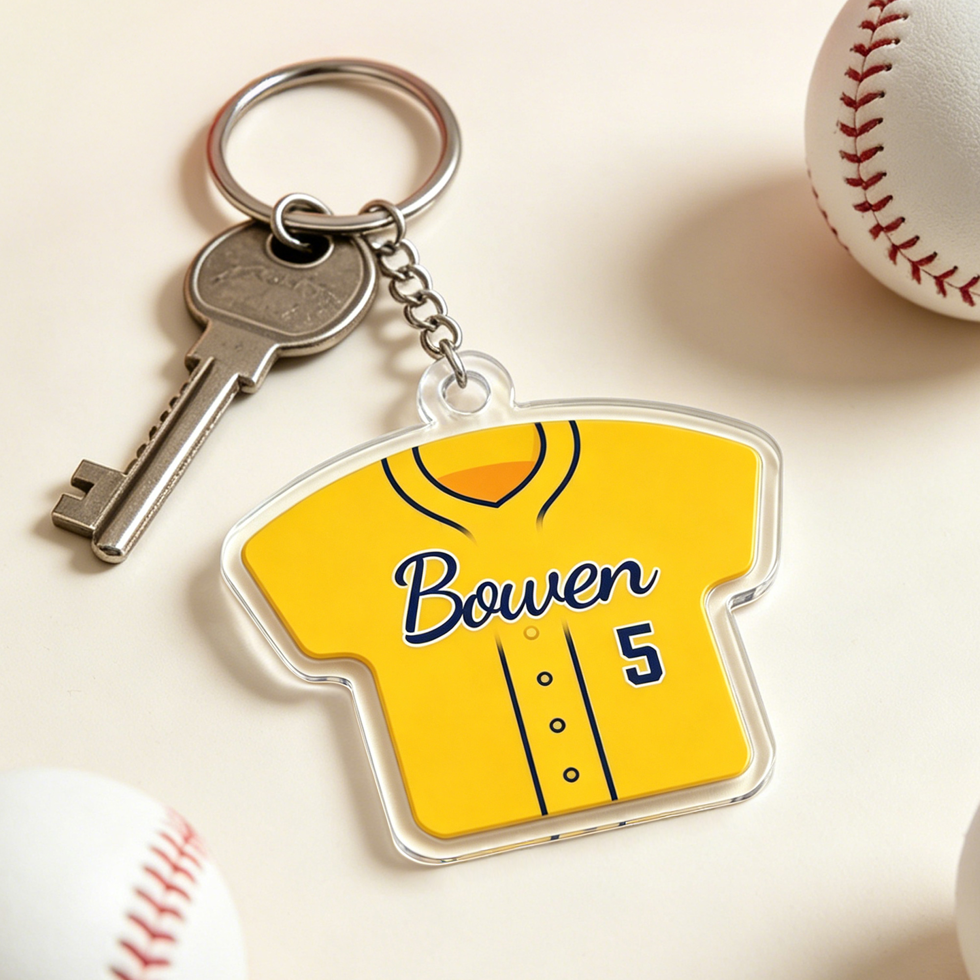 Personalisierter Schlüsselanhänger aus Acryl in Form eines Baseball-Trikots mit Namen und Nummer – für den täglichen Gebrauch, als Geburtstags- oder Teamgeschenk für Baseballspieler