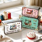 Caja de almacenamiento personalizada con diseño vintage floral y máquina de coser, con un kit de costura y el año y un texto; regalo de cumpleaños para una mujer aficionada a la costura y a la sastrer