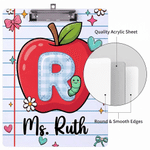 Personalized Bow Apple Acrylic Clipboard with Text and Initial Back to School Teacher's Day Birthday Gift for Teacher  Educator