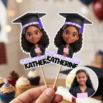 Personalised Cartoon Face Photo Set of 12 Cupcake Topper with Name School and Year Celebration Party Decor Graduation Gift for 2026 Graduates Students
