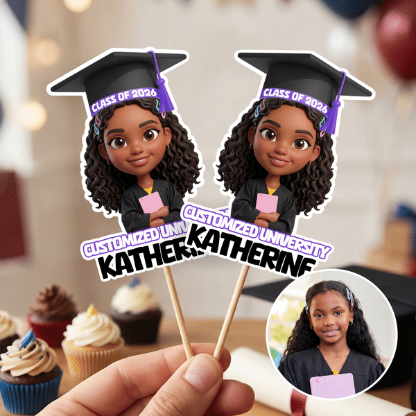 Personalised Cartoon Face Photo Set of 12 Cupcake Topper with Name School and Year Celebration Party Decor Graduation Gift for 2026 Graduates Students