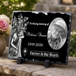 Personalized Angel Flower Cross Photo Garden Stone with Stand Name and Year Memorial Sympathy Gift for Loss of Loved One