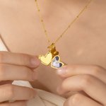 Personalized Lustrous Pearl Photo Necklace with 1-8 Heart-Shaped Pendants Birthday Anniversary Gift for Mom Grandma