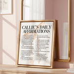Personalized Warm Minimalist Daily Affirmations watercolour Pink Bow Canvas Prints with Name Birthday Inspiration Gift for Women