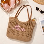 Personalised Bohemian Crochet Knitted Large Tote Bag with Name Daily Use Summer Holiday Birthday Gift for Woman Girl Girlfriend