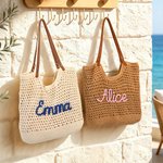 Personalised Bohemian Crochet Knitted Large Tote Bag with Name Daily Use Summer Holiday Birthday Gift for Woman Girl Girlfriend