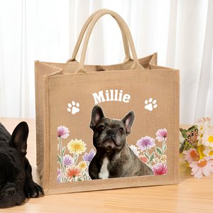 Personalisierter Haustier-Foto Jutebeutel mit Geburtsblumen & Namen | Umweltfreundlich | Shopper | Tote Bag | Geburtstag Geschenk für Frauchen