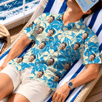 Personalized Retro Floral Youth Adult Hawaiian Shirt with 1-5 Photos Daily Wear Beach Party Birthday Gift for Father Boyfriend Kids