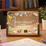 Veilleuse LED personnalisée avec Titre nom et texte - Décoration de table avec socle en bois - Cadeau de remerciement pour les enseignants