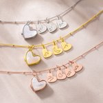 Personalized Lustrous Pearl Photo Necklace with 1-8 Heart-Shaped Pendants Birthday Anniversary Gift for Mom Grandma
