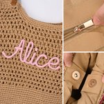 Personalised Bohemian Crochet Knitted Large Tote Bag with Name Daily Use Summer Holiday Birthday Gift for Woman Girl Girlfriend