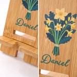 Personalized Colorful Birth Flower Wooden Phone Holder with Name Office Daily Use Birthday Gift for Family Friend Office Worker