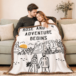 Personalized Tree and Mountain Romantic Adventure Couple Tassel Soft Throw Blanket with Name Home Decor Birthday Gift for Couple