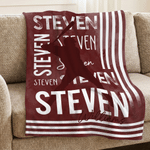 Personalized Watercolor Sports Player Silhouette Striped Soft Throw Blanket with Last Name and Name Home Decor Birthday Gift for Sports Enthusiasts