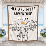 Personalized Tree and Mountain Romantic Adventure Couple Tassel Soft Throw Blanket with Name Home Decor Birthday Gift for Couple