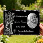 Personalized Angel Flower Cross Photo Garden Stone with Stand Name and Year Memorial Sympathy Gift for Loss of Loved One