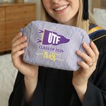 Gepersonaliseerd Pennant-glas uit 2026, gestreepte make-uptas met naam, afstudeercadeau voor afgestudeerden