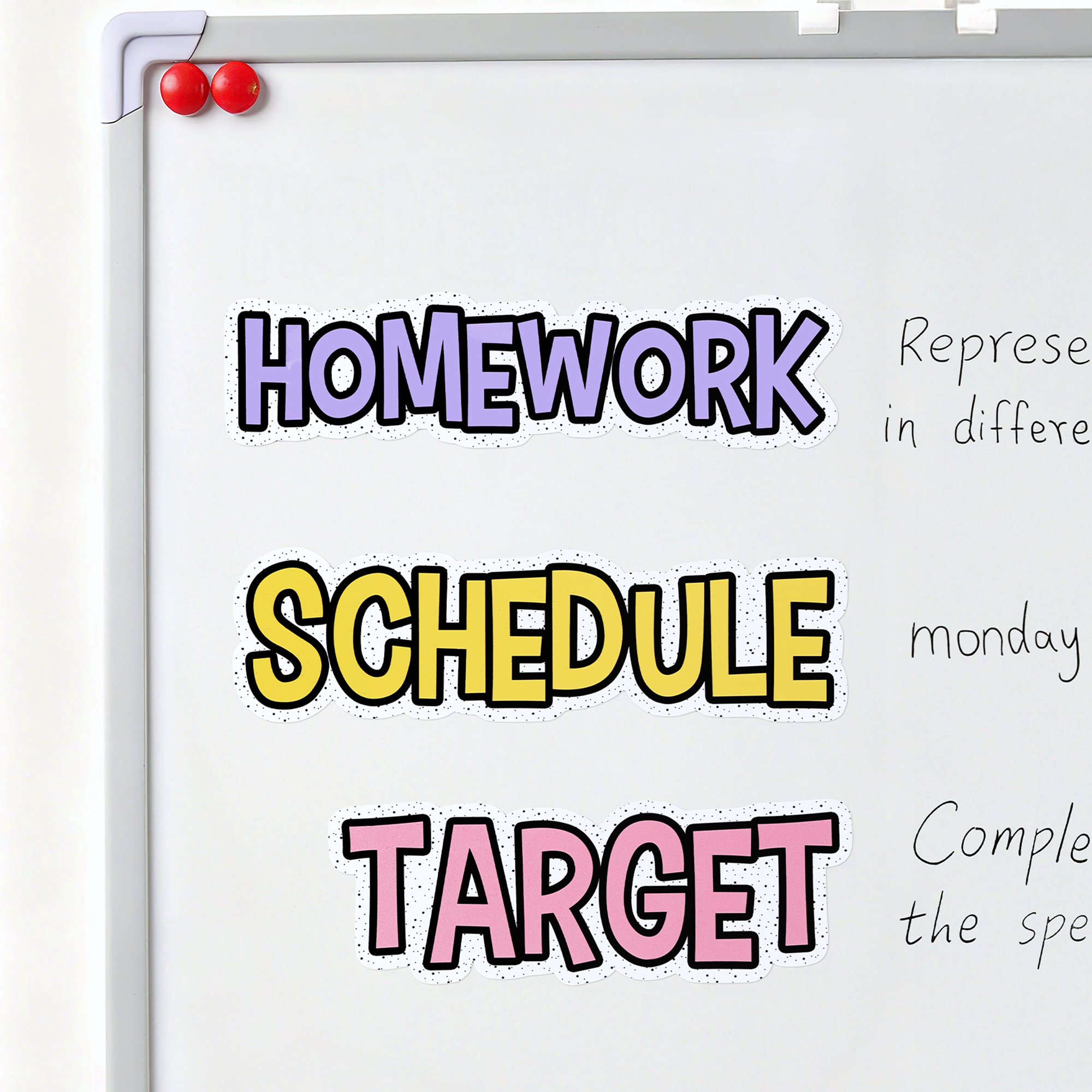 Individuell gestaltete, mehrfarbige Whiteboard-Magnete für den Unterricht mit Text – interaktives Lehrmittel und Geschenk zum Schulanfang für Lehrer