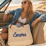 Personalised Bohemian Crochet Knitted Large Tote Bag with Name Daily Use Summer Holiday Birthday Gift for Woman Girl Girlfriend