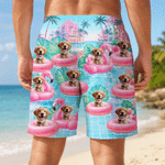 Personalised Flamingo Swimming Ring Photo Swim Trunks Beach Shorts with Drawstring Summer Travel Essential Birthday Gift for Men Pet Lovers