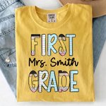 Personalized Multicolor Grade 100% Cotton Soft Teacher T-shirt with Title & Surname School Open Day Back to School Gift for Teacher