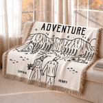 Personalized Tree and Mountain Romantic Adventure Couple Tassel Soft Throw Blanket with Name Home Decor Birthday Gift for Couple