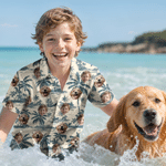 Personalized Retro Floral Youth Adult Hawaiian Shirt with 1-5 Photos Daily Wear Beach Party Birthday Gift for Father Boyfriend Kids