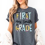 Personalized Multicolor Grade 100% Cotton Soft Teacher T-shirt with Title & Surname School Open Day Back to School Gift for Teacher