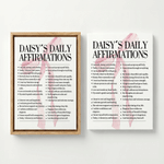 Personalized Warm Minimalist Daily Affirmations watercolour Pink Bow Canvas Prints with Name Birthday Inspiration Gift for Women
