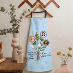 Personalized Family Bouquet Photos Adjustable Apron with Name Kitchen Use Birthday Gift for Mom Cooking Baking Enthusiast
