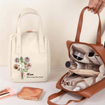 Personalised 1-7 Flower Family Photos PU Leather Handheld Makeup Bag with Name Daily Use Birthday Anniversary Gift for Women