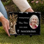 Personalized Angel Flower Cross Photo Garden Stone with Stand Name and Year Memorial Sympathy Gift for Loss of Loved One