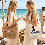 Personalised Bohemian Crochet Knitted Large Tote Bag with Name Daily Use Summer Holiday Birthday Gift for Woman Girl Girlfriend