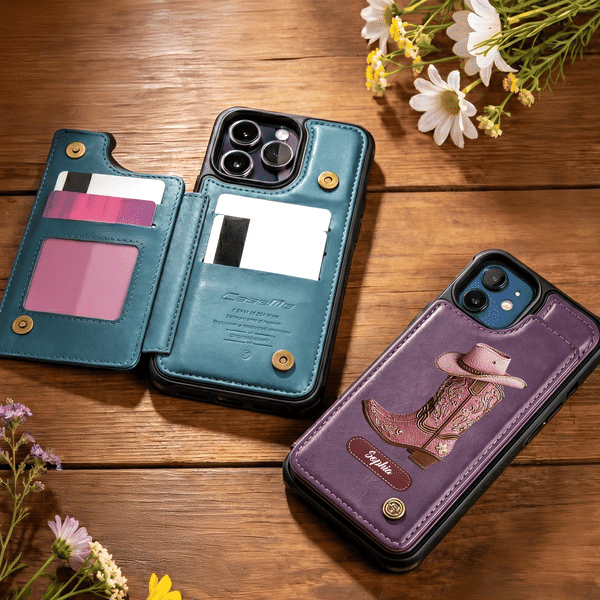 Personalised Western Cowgirl Boots PU Leather Flip Wallet Phone Case for iPhone with Name RFID Blocking Card Holder Birthday Gift for Western Cowgirl