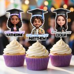 Personalised Cartoon Face Photo Set of 12 Cupcake Topper with Name School and Year Celebration Party Decor Graduation Gift for 2026 Graduates Students