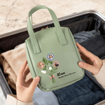 Personalised 1-7 Flower Family Photos PU Leather Handheld Makeup Bag with Name Daily Use Birthday Anniversary Gift for Women