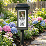 Lampe solaire de jardin personnalisée « Don't Cry For Me » avec photo de votre animal, son nom et la date — Décoration de jardin, cadeau de condoléances pour les propriétaires d'animaux de compagnie