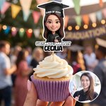 Personalised Cartoon Face Photo Set of 12 Cupcake Topper with Name School and Year Celebration Party Decor Graduation Gift for 2026 Graduates Students