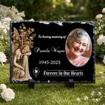Personalized Angel Flower Cross Photo Garden Stone with Stand Name and Year Memorial Sympathy Gift for Loss of Loved One