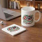 Personlig keramisk kopp med flerfarget fotballmønster, 11 oz og 15 oz, med navn og underlag – til daglig bruk, bursdagsgave til fotballentusiast og spiller